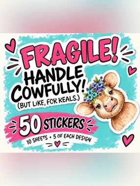 Fragile! 50 Handle Cowfully Sticker – Cute Cow Illustration